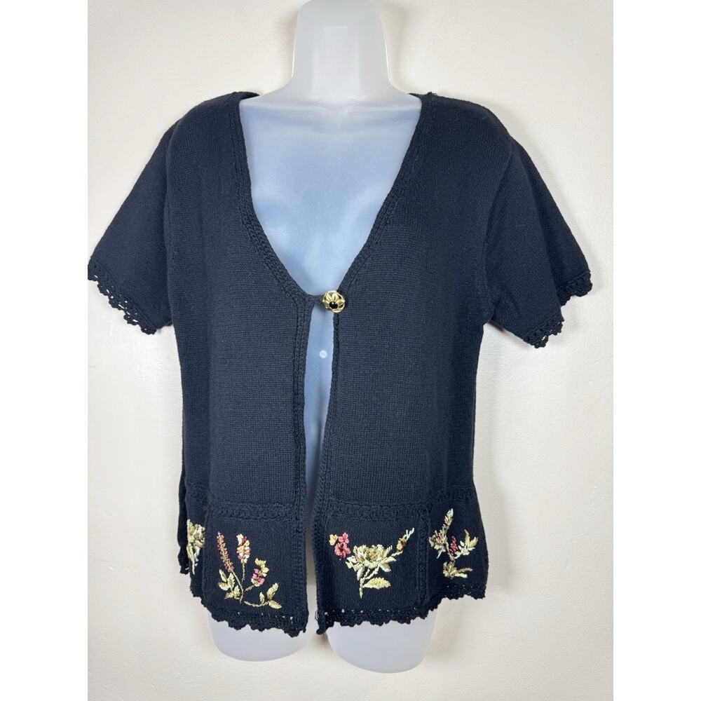 VTG Nina Piccalino Womans Knit Top Embroidered Floral Cottage 90s M Phoebe
